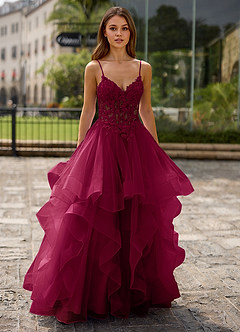 Spitze Burgunderrot Ballkleid aus transparenter Spitze image6