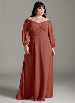 Azazie Rubina laatste Uitverkoop Jurk van Chiffon met A-Lijn Lange mouw Kastanjebruin image8