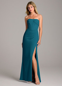 Azazie Chantel Bridesmaid Dresses Ink Blue Sheath Strapless Chiffon Convertible Dress image1