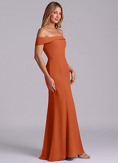 Azazie Luciana Robes de demoiselle d'honneur Robe Fourreau Convertible en Mousseline de soie Épaule décolletée Orange Brûlée image5