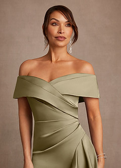 Azazie Kirsty Mother of the Bride Dresses Moss Green Sheath Off the Shoulder Stretch Satin Dress image5