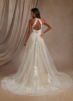 Azazie Dysis Wedding Dresses Diamond White Nude A-Line Halter Sequins Tulle Dress image3