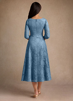 Azazie Durant Mother of the Bride Dresses Steel Blue A-Line Pleated Floral Burnout Dress image3