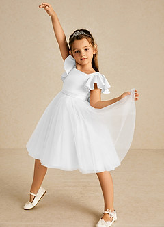 Azazie Kaeya Flower Girl Dresses White A-Line Bow Tulle Dress image2