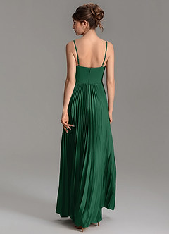 Azazie Blake Bridesmaid Dresses Dark Green A-Line Pleated Stretch Satin Dress image5