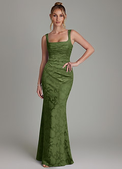 Azazie Agustina Bridesmaid Dresses Olive Mermaid Corset Floral Burnout Dress image3