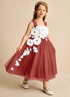 Azazie Dovey Abiti da Ragazza di Fiori Abito Principessa in Tulle Fiocco Terracotta image6
