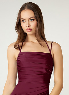 Azazie Desi Robes de demoiselle d'honneur Robe Fourreau en Satin extensible Corset dos nu Mûre image6