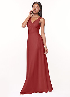Azazie Nala Bridesmaid Dresses Rust A-Line Pleated Chiffon Dress image3