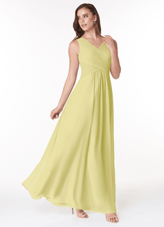 Azazie Flora Robes de demoiselle d'honneur Robe Trapèze en Mousseline de soie Plissée Sorbet Citron image4