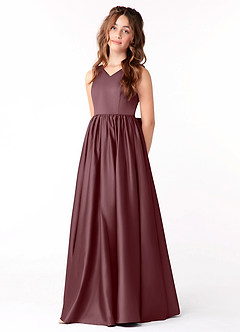 Azazie Hathaway Junior Sangria A-Line Bow Stretch Satin Dress image3