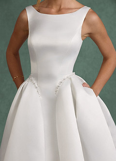 Azazie Odette Hochzeitskleider Ballkleid U-Boot Ausschnitt Satin Kleid Diamantweiß image2