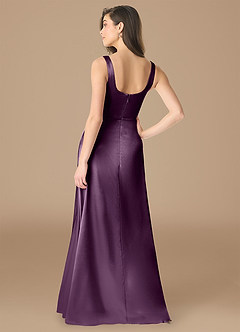 Azazie Joyce Bridesmaid Dresses Plum A-Line Side Slit Metallic Satin Dress image2