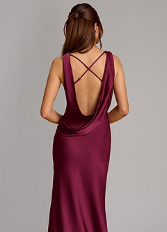Azazie Cheryl Vestidos de damas de honor Vestido Borgoña de Satén Elástico de Corte Sirena image2