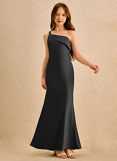 Azazie Almond Girls Formal Sukienki dla dziewczynek sypiących kwiaty Osłona Jedno ramię Satyna elastyczna Długość podłogi Sukienka image6