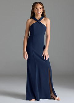 Azazie Rue Junior Dark Navy Mermaid Side Slit Chiffon Dress image4