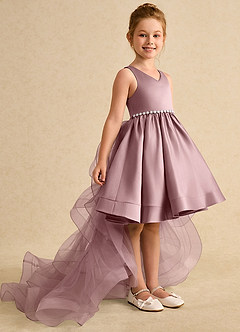 Azazie Julietta Flower Girl Dresses Dusty Rose Ball-Gown Convertible Tulle Dress image3
