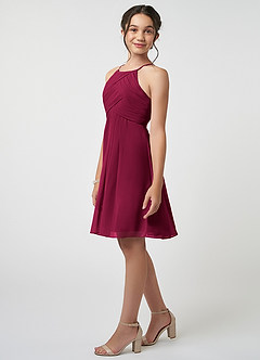 Azazie Ginny Junior A-Linie Plissee Chiffon Kleid Burgunderrot image3