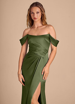 Azazie Shea Vestidos de damas de honor Vestido de Oliva de Satén Metálico de Corte Sirena Convertible con Vestidos sin tirantes image6