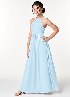Azazie Melinda A-Line Pleated Chiffon Floor-Length Junior Bridesmaid Dress image5