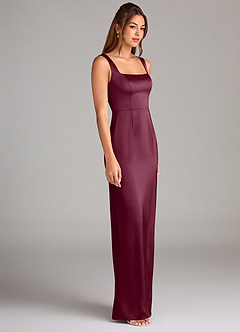 Azazie Flori Bridesmaid Dresses Mulberry Sheath Side Slit Stretch Satin Dress image3