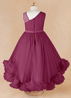 Azazie Lottie Flower Girl Dresses Mulberry A-Line One Shoulder Satin Dress image6