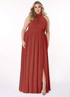 Azazie Iman Bridesmaid Dresses Terracotta A-Line A-Line Ruched Chiffon Dress image8