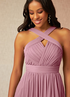 Azazie Hillian Bridesmaid Dresses Vintage Mauve A-Line Halter Pleated Mesh Dress image5