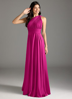 Azazie Charlize Bridesmaid Dresses Fuchsia A-Line One Shoulder Stretch Satin Dress image1
