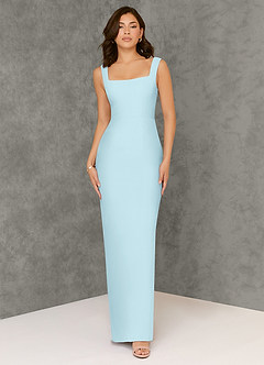 Azazie Flori Bridesmaid Dresses Cloud Blue Sheath Square Neckline Chiffon Dress image1