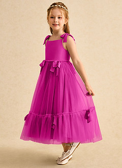 Azazie Jaci Blumenmädchenkleider A-Linie Spaghetti Riemen Chiffon Kleid Fuchsia image1