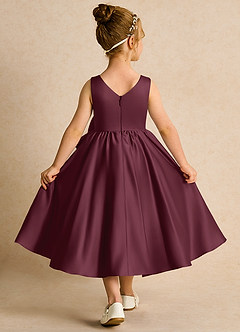 Azazie Hermia Flower Girl Dresses Cabernet A-Line Sleeveless Matte Satin Dress image2