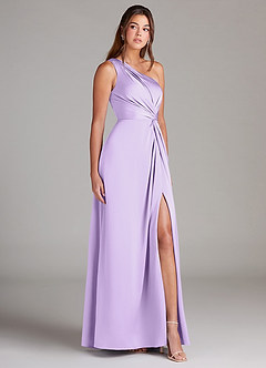 Azazie Brooke Bridesmaid Dresses Lilac A-Line One Shoulder Stretch Satin Dress image10