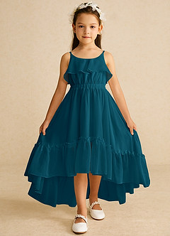 Azazie Karmen Flower Girl Dresses Ink Blue A-Line Ruched Chiffon Dress image1