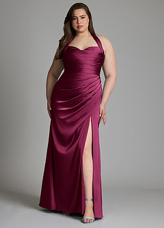 Azazie Destiny Vestidos de damas de honor Vestido Ciruela Roja de Satén Elástico de Corte Sirena con Escote corazón image8
