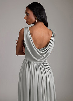 Azazie Novi Bridesmaid Dresses Silver A-Line with Pockets Stretch Satin Dress image4