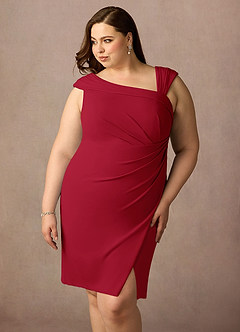 Azazie Cecily Mère de la mariée Robes Robe Fourreau en Crêpe Élastique Écarlate image11