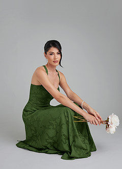 Azazie Bea Brautjungfernkleider Eine Linie Korsett Blumen-Burnout Kleid Olivgrün image10