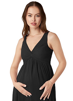 Azazie Yetta Maternity Bridesmaid Dresses A-Line V-Neck Gathered Chiffon Floor-Length Dress image6