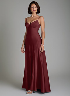 Azazie Tierra Brautjungfernkleider Eine Linie Korsett Stretch-Satin Kleid Cabernetrot image5