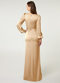 Azazie Mel Brautjungfernkleider Etui Langarm Stretch-Satin Kleid Champagner image2