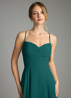 Azazie Ayla Abiti da Damigella Abito A-Line in Chiffon Scollo a Cuore Verde Pavone image3