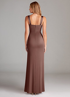 Azazie Denice Bridesmaid Dresses Espresso A-Line Pleated Stretch Satin Dress image2