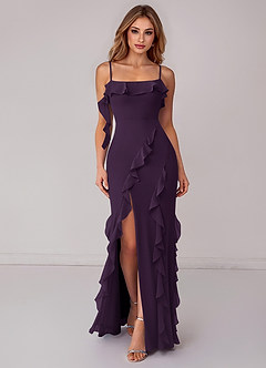 Azazie Malia Bridesmaid Dresses Plum Sheath Ruched Chiffon Dress image1