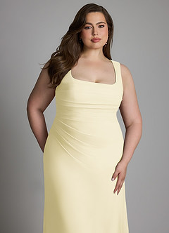 Azazie Agustina Bridesmaid Dresses Lemon Sorbet Mermaid Corset Chiffon Dress image11