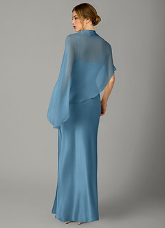 Azazie Jaleesa Robes de demoiselle d'honneur Robe Trapèze en Satin extensible Col Haut Acier Bleuté image6