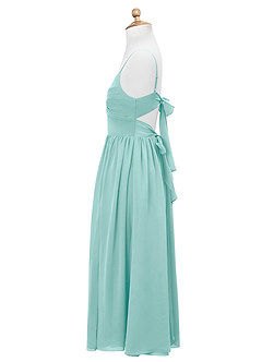 Azazie Zeya Junior Aqua A-Line Chiffon Dress image9