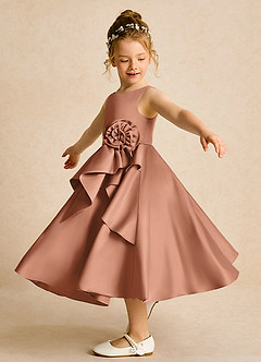 Azazie Hermia Blumenmädchenkleider A-Linie ärmellos Matte Satin Kleid Bronzer image3
