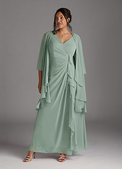 Azazie Manuella Mother of the Bride Dresses Agave A-Line V-Neck Pleated Chiffon Dress image1