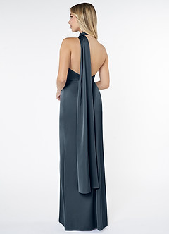 Azazie Kaylani Robes de demoiselle d'honneur Robe Sirène en Satin extensible Col Haut Violet Crépusculaire image2